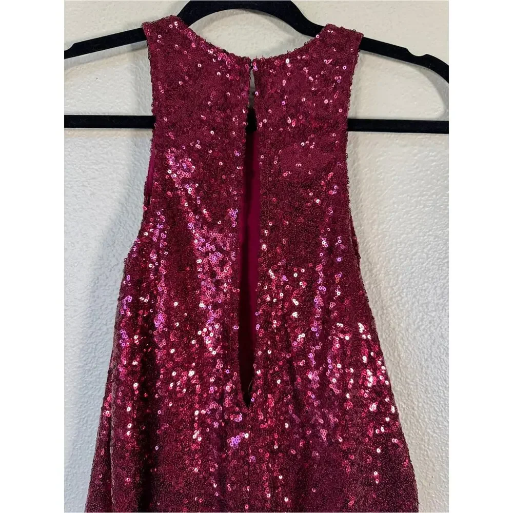 Free People Red Sequined Mini Dress Womens XS Babydoll Party Holidays Glam